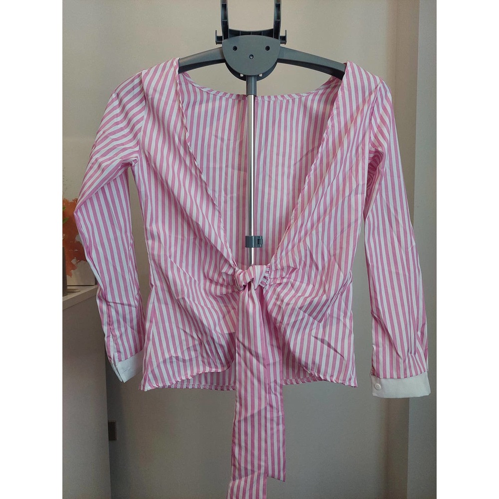 Pink and White Striped Long Sleeve Bolero Shirt